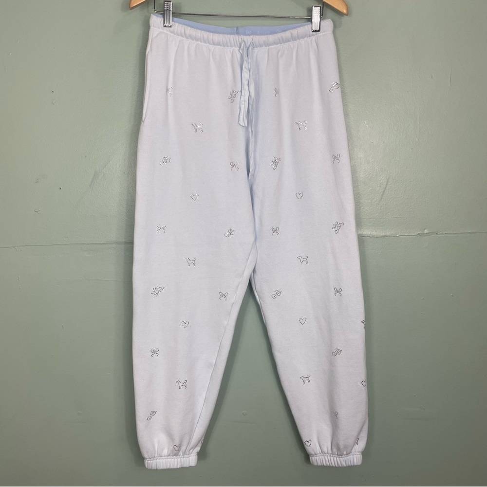 Victoria Secret Pink X LoveShackFancy Set Two Piece Sweatpants Hoodie Light Blue - Picture 2 of 16